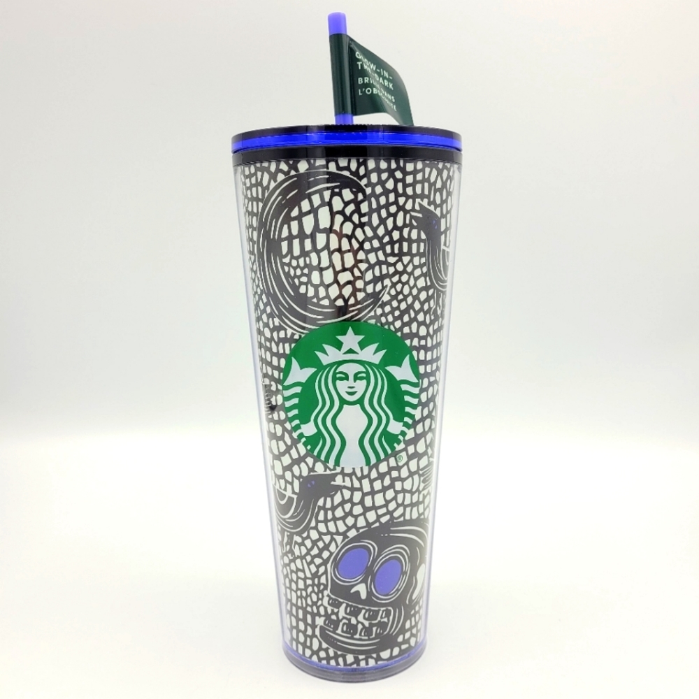 Starbucks Glow In The Dark Tumbler 2020 Halloween 24oz Venti Skull Crescent Moon